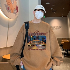 已注册得物抖音直播高品质麂皮绒圆角开叉宽松男卫衣W3033P45，男装卫衣，电商C408(原B339-1)