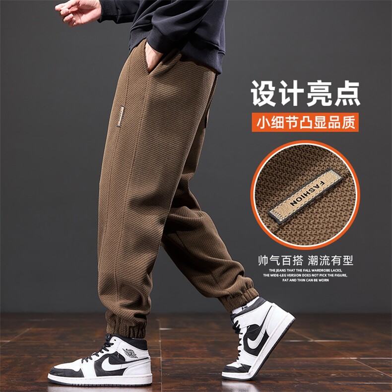 秋冬加绒菠萝格纹理针织裤男宽松束脚裤男舒适潮流Z2619加绒-P50图片