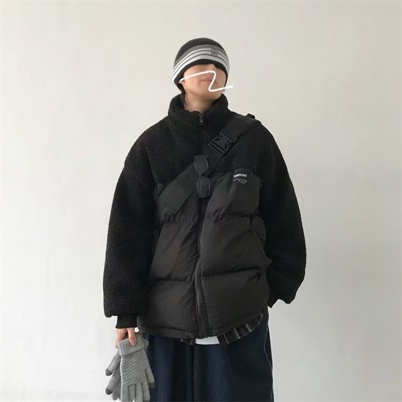 网络图现货潮ins复古拼接棉衣男保暖羊羔绒港风面包服JG34-P50,男装棉衣,星座715-7