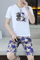 25365-P65夏季休闲T恤短裤男两件套欧货潮牌修身圆领短袖T恤套装，男装休闲套装，电商D310B-1