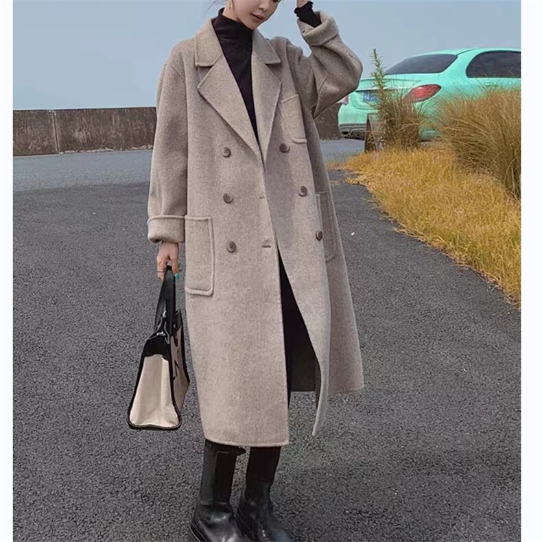 宽松大版双面羊绒大衣中长款高端韩系减龄羊毛呢外套，女装双面呢大衣，美吧服饰