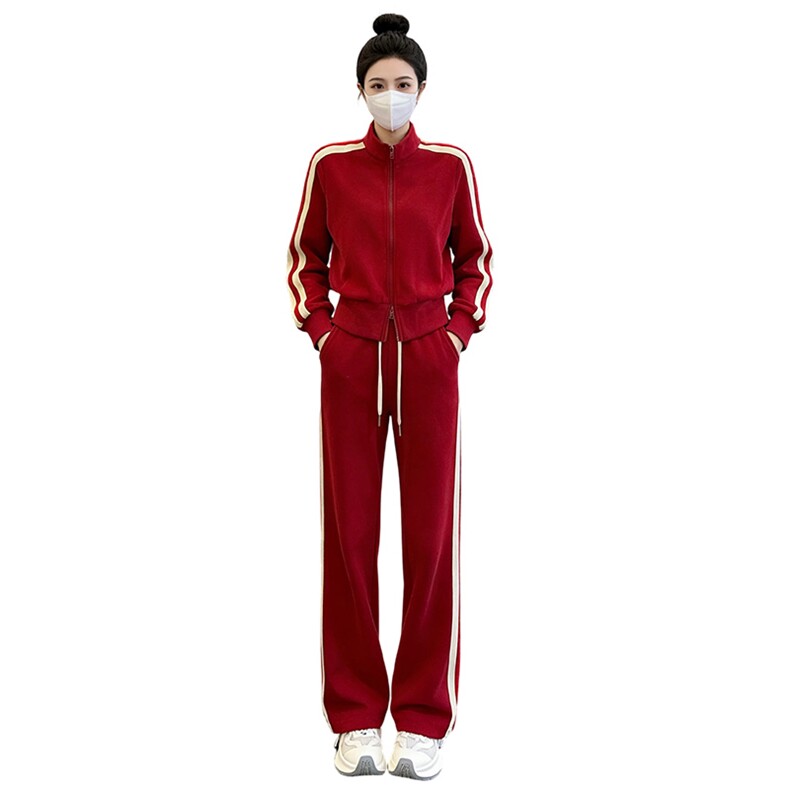 纯色运动套装女春季新款时尚洋气高端拉链卫衣休闲阔腿长裤两件套,女装套装/套裙,2C310