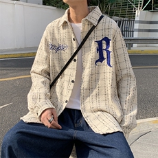 欧美高街格子衬衫男女宽松上衣英文刺绣厚款外套CY19P45，男装夹克，星座1116-2