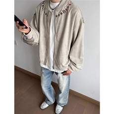 W10578-P78网图现货美式刺绣麂皮绒飞行夹克外套棒球服高品质，男装夹克，星座1608