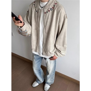 W10578-P78 网图现货 美式刺绣麂皮绒飞行夹克外套棒球服 高品质图片