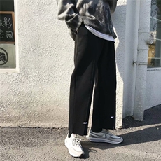 春夏灰色运动裤子男韩版潮流宽松九分毛边直筒裤阔腿长裤休闲卫裤，男装休闲裤，星座601-1