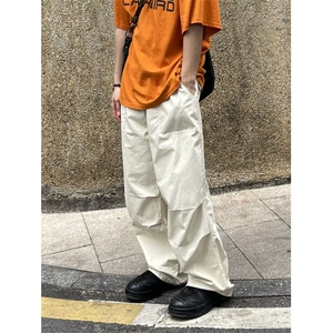 复古基础降落伞工装裤中性百搭抽绳松紧腰休闲裤男 KG07图片