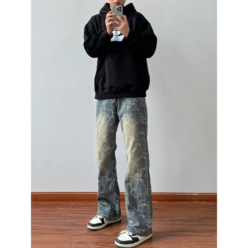 【有货】DT70-P50美式复古荆棘刺绣牛仔裤男提花裤水洗休闲裤,男装牛仔裤,星座603-2
