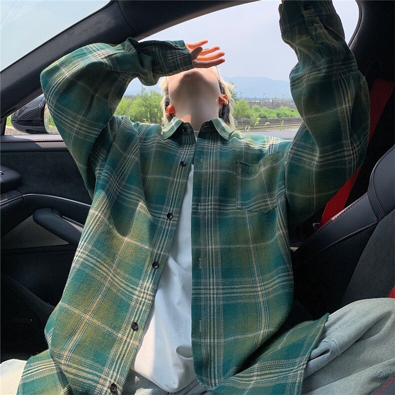 现货~格子大码长袖衬衫C5908/特P23绿格,男装衬衫,电商A094