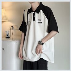 C305-P30夏季新款撞色polo衫短袖上衣男美式复古ins五分袖t恤，男装T恤，星座512-6