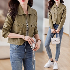 皮衣外套女2023年秋冬新款水洗皮机车服显瘦pu皮夹克韩版短外套潮，女装皮衣，潮流依族