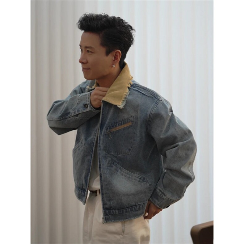 C3168512P105拼接撞色美式复古牛仔夹克,男装夹克,电商C316