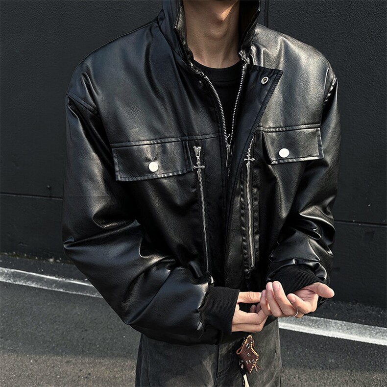 冬季宽松休闲PU皮棉衣潮加棉加厚外套XZ811A-WH020-P128,男装棉衣,星座808B