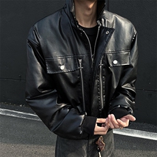 冬季宽松休闲PU皮棉衣潮加棉加厚外套XZ811A-WH020-P128，男装棉衣，星座808B