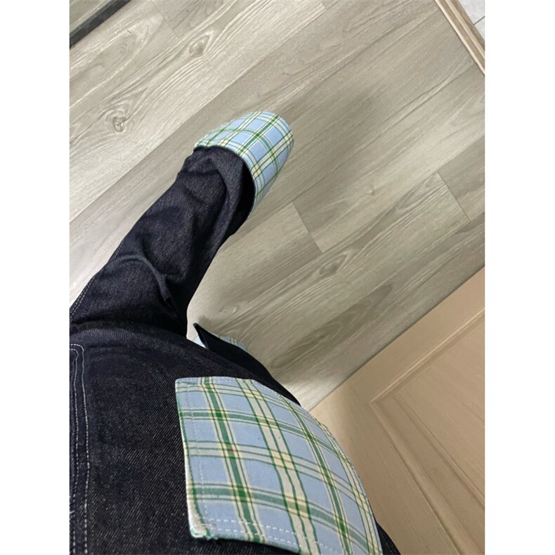 【有货】美式格子拼接卷边牛仔裤男女阔腿裤子NZ011CC-特P48,男装牛仔裤,星座1007（原301D）