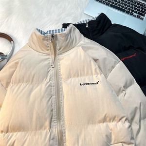 加绒加厚冬款男两面穿棉衣立领面包服条纹格子保暖外套MA264 P105图片