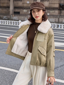 【大量现货】短款外套女2025秋冬新款小个子巨好看的加绒加厚羊羔毛翻领派克服图片