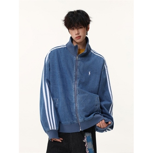 美式复古高街牛仔夹克春秋男女设计感飞行员外套潮JK0456-P85图片