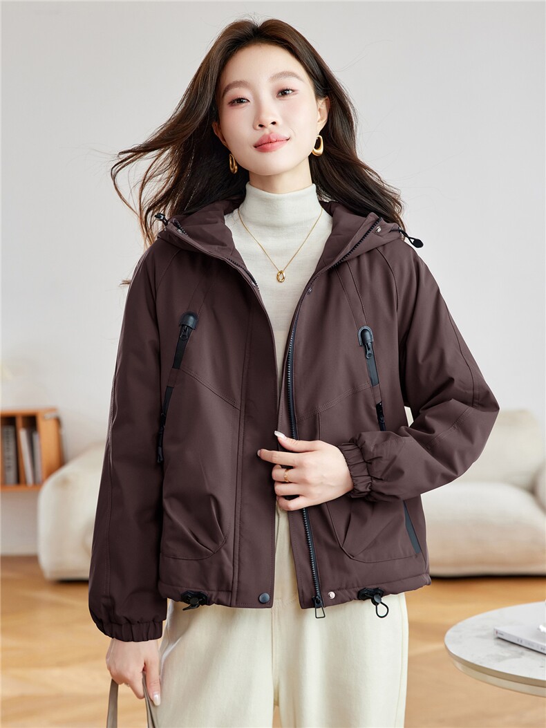 休闲连帽加绒加厚派克服外套女2025秋冬新款小个子短款宽松冲锋衣,女装棉衣/棉服,沐七七