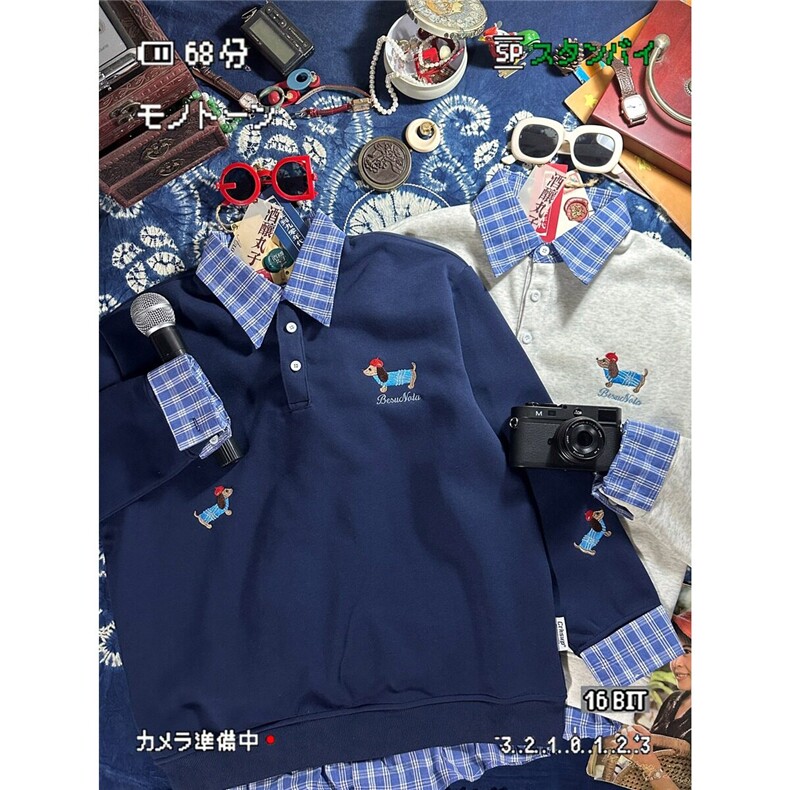 【有货】DB651-P55港风小众设计感撞色拼接假两件小狗情侣卫衣,男装卫衣,星座603-2