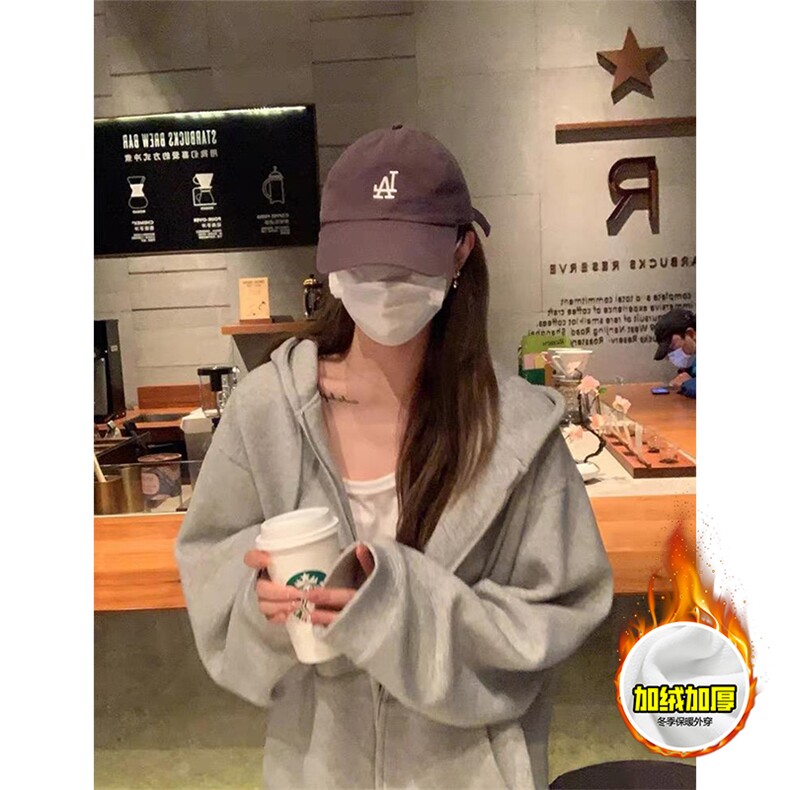 480G重磅加绒加厚硬挺boxy男女秋冬美式高街结构连帽卫衣开衫外套,女装短外套,电商A486
