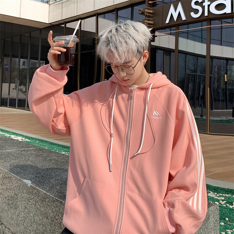 港风340克克罗心复合面料三条杠时尚开衫卫衣外套XZ301AKS01P78,男装卫衣,星座301A
