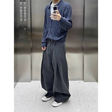 条纹TR混纺直筒微阔A字西裤cleanfit老钱垂感阔腿宽松休闲裤，男装西裤，星座506A