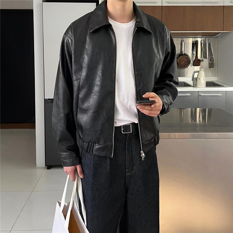 秋冬新品韩版休闲痞帅男士皮衣外套男皮夹克A430-PY01P105,男装夹克,电商A430（原星座702）
