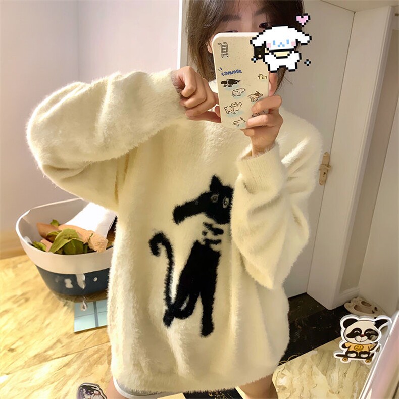MM146-P68日系甜美可爱猫咪提花套头毛衣学生秋冬宽松百搭针织,针织衫/毛衣,星座617A-2
