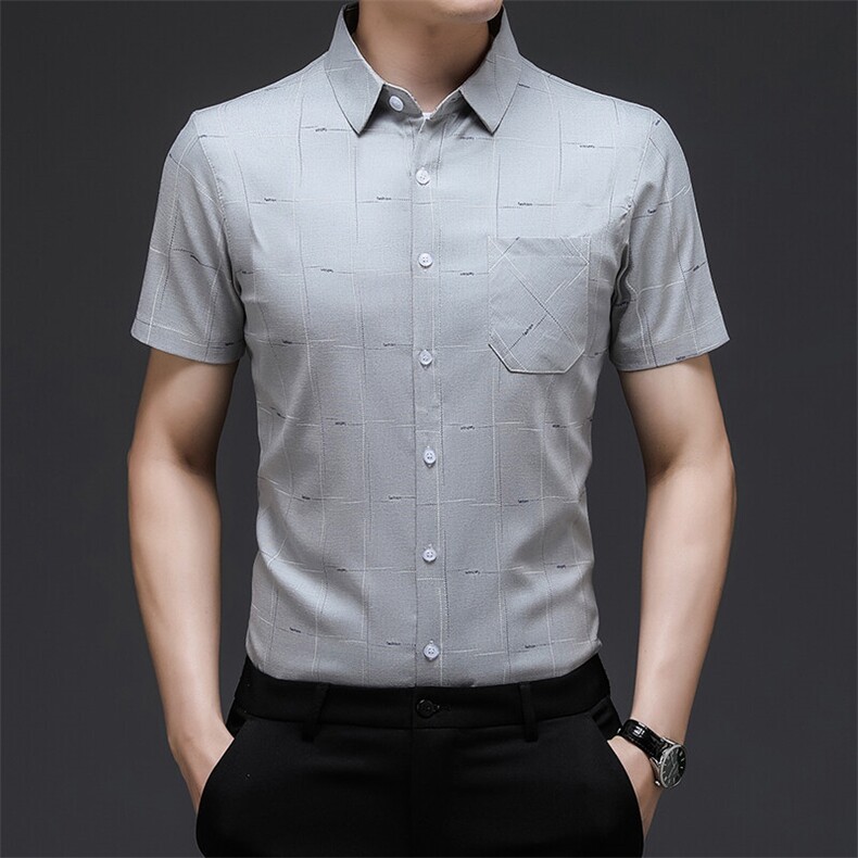 夏装短袖衬衫口袋款中年男士半袖纯色休闲时尚衬衣商务男装，男装衬衫，钱塘6003（原4033）