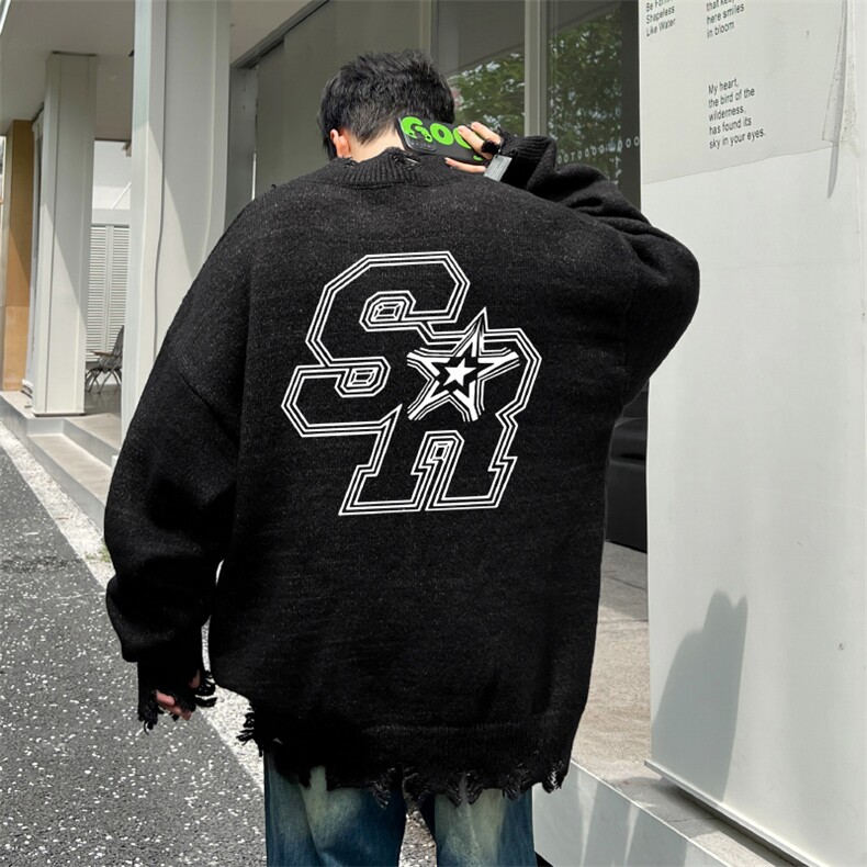 高品秋冬季破洞毛衣男复古慵懒风针织衫毛衣外套MYP3326-P65控88图片