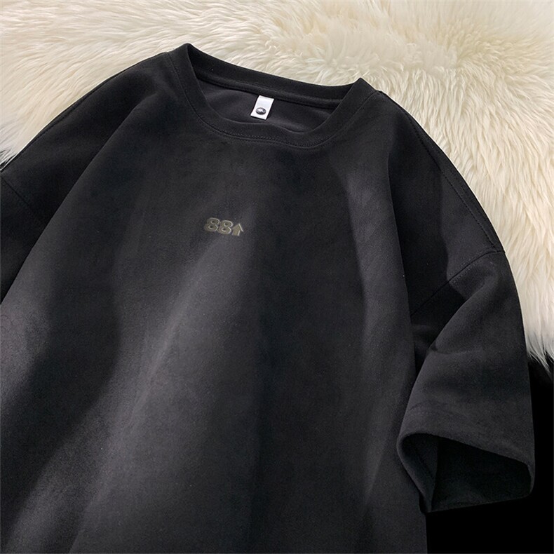 可设48小时发货支持抖音得物来样二开240克重磅美式麂皮绒短袖t恤,男装T恤,电商A486-1