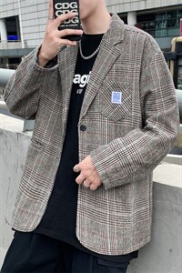 毛呢格西装男2021秋季新款修身西服外套韩版帅气休闲  W1866-P62图片