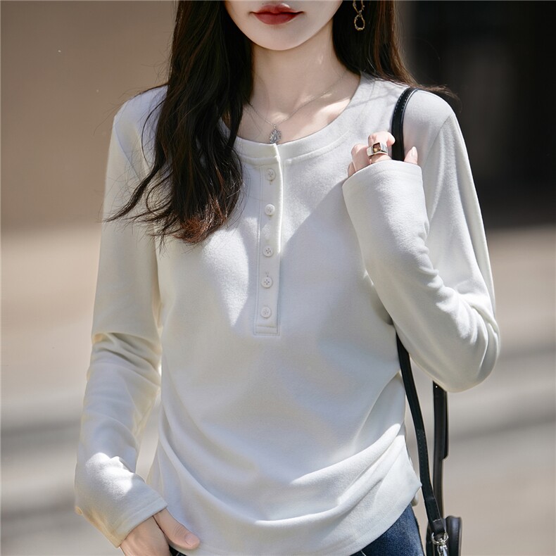 2025新款双面磨毛德绒打底衫女短款褶皱收腰内搭上衣纯色保暖小衫，女装针织衫/毛衣，圣丽羊绒