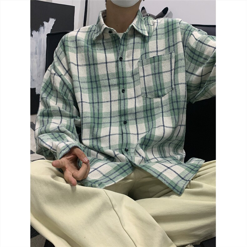 现货~磨毛加厚格子大码长袖衬衫C5895/特P25绿色,男装衬衫,电商A094