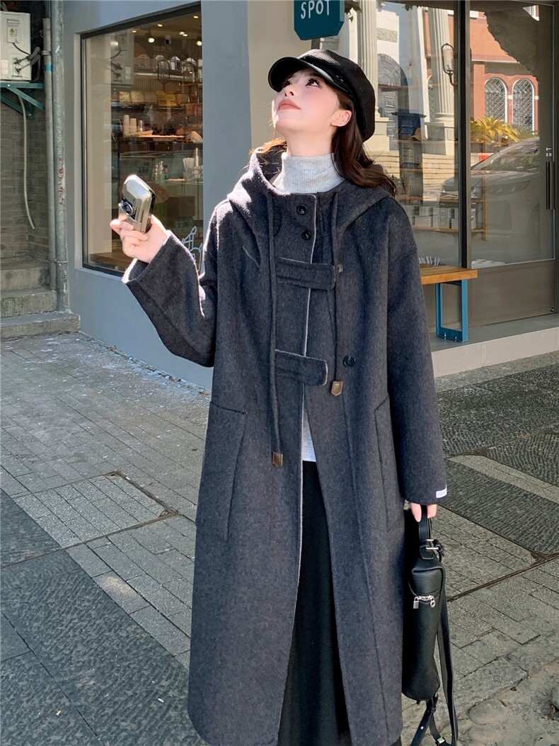 现货新款双面羊毛呢正反两穿连帽风衣,女装双面呢大衣,丝露怡语