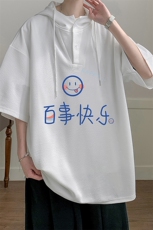 连帽短袖t恤男大码胖子带帽五分袖中袖LD54183-P45，男装T恤，电商A040