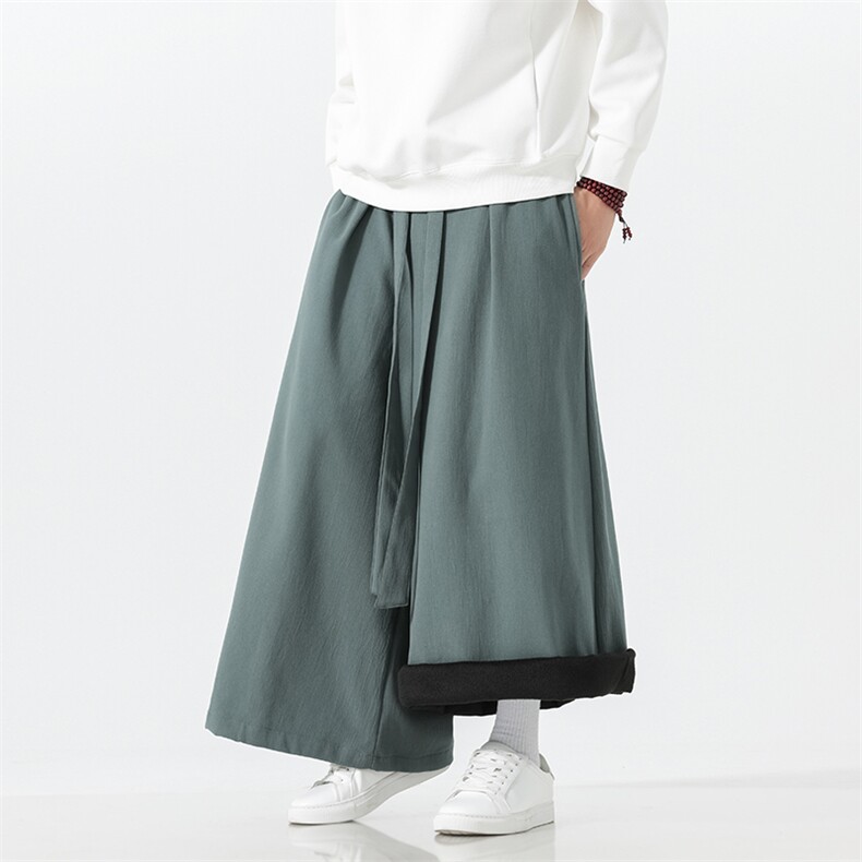 2025秋冬汉服唐装风棉麻阔腿裤马面裤K371加绒P65-常规P55,男装民族服装,电商A057B