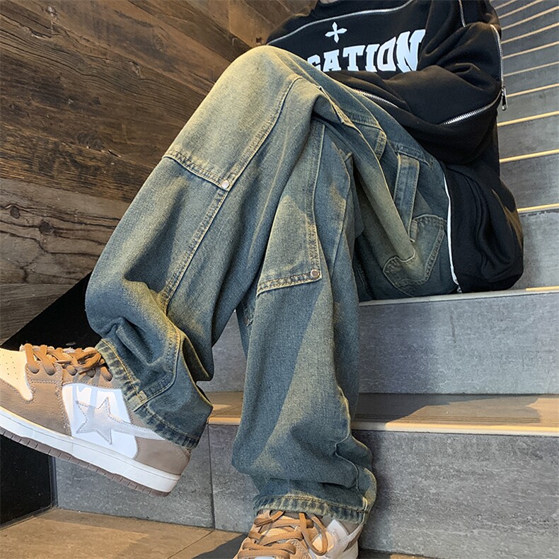 抖音现货稻草黄宽松牛仔裤男GK07-P55限价68，男装牛仔裤，星座310A-1