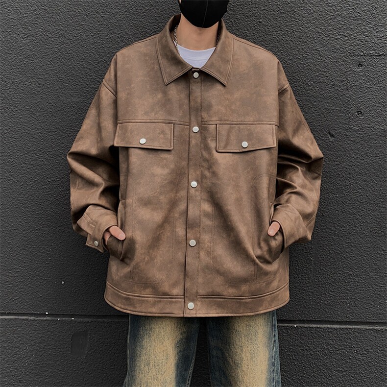 港风高街痞帅男装外套美式短款潮牌工装皮衣夹克DSA157B-J230-P90,男装夹克,电商A157B