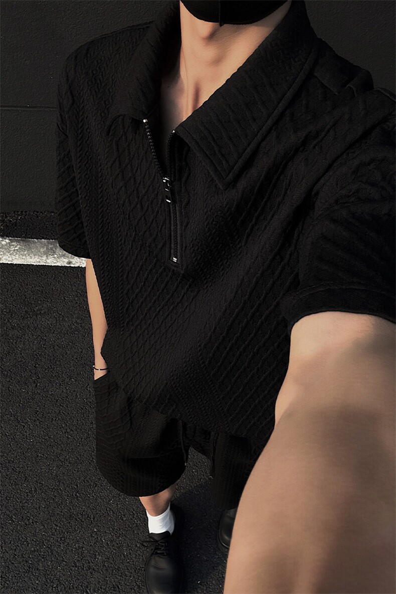 特批P60无差价夏季polo衫半拉链不规则提花肌理男宽松套装TZ5142,男装Polo衫,电商A001