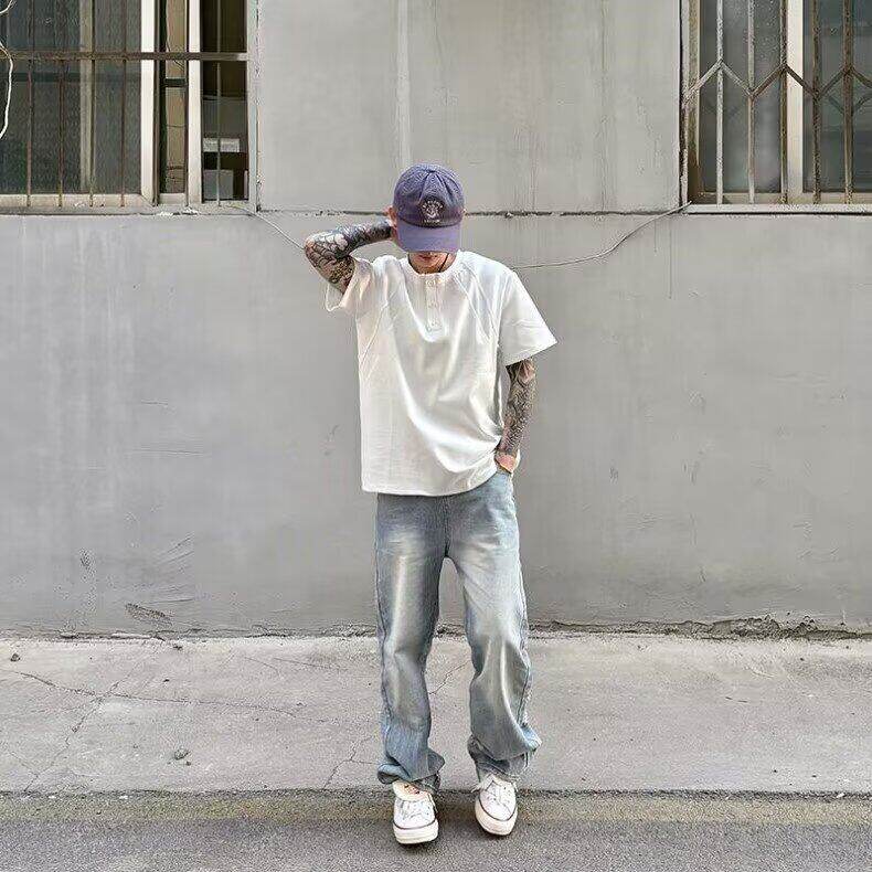 美式街头破洞牛仔裤男夏季高街vibe复古水洗直筒长裤LB30700-p49,男装牛仔裤,星座1008