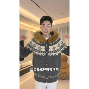 重磅北极绒座山雕大毛毛领毛衣外套冬美式复古休闲慵懒风针织开衫图片