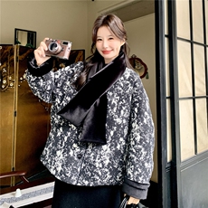 黑白印花羽绒服女冬2025年超火好看高级小众独特漂亮短款加厚外套，女装羽绒服，2C227