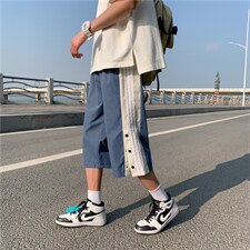 K3038/P30夏季港风7分裤中裤男短裤宽松大码排扣开衩七分裤男控48,男装休闲裤,电商A141