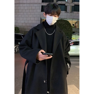 翻领风衣男秋季新款日系慵懒休闲宽松百搭长款大衣 M215图片