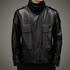 DLSN-G22077新款羽绒皮衣男头层牛皮夹克立领商务男装P1250，男装皮衣，电商B360