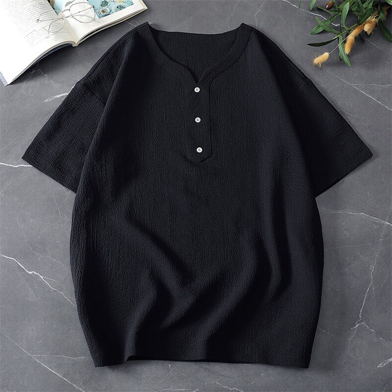 现货主推大码简约休闲风V领泡泡格短袖T恤男上衣-T605-P30,男装T恤,星座310B-3