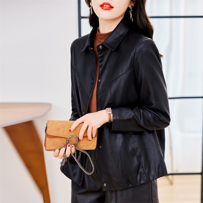 中老年女装妈妈冬装2025新款时尚大码翻领单排扣夹棉pu皮衣外套女,女装短外套,天丽