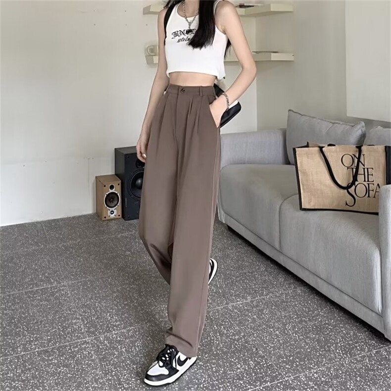 灰色西装裤垂感高腰显瘦休闲直筒裤小个子阔腿裤女,女装休闲裤,中性港风女装
